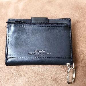 Buxton Velvet Cowhide Leather Bi-Fold Unisex Wallet Black NWOT